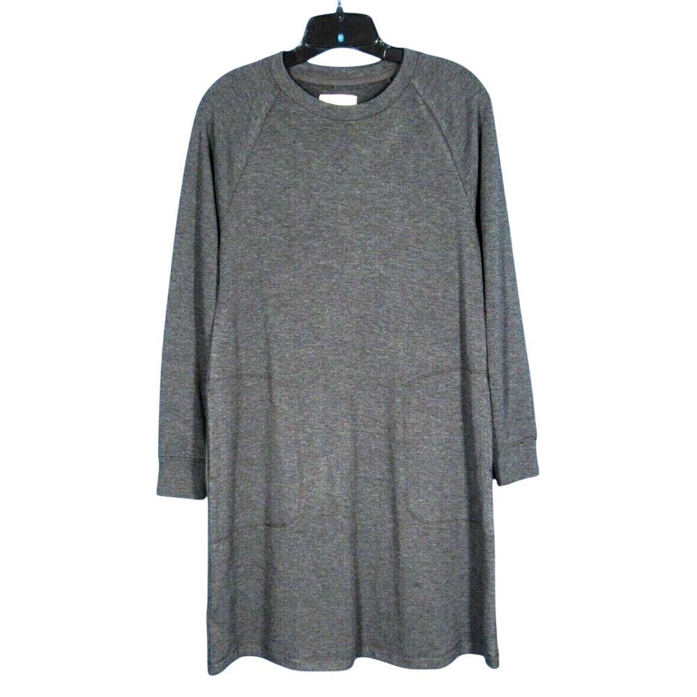 LOU & GREY Loft CHARCOAL GRAY Soft Midweight Knit T-SHIRT SHIFT A-Line Dress XS